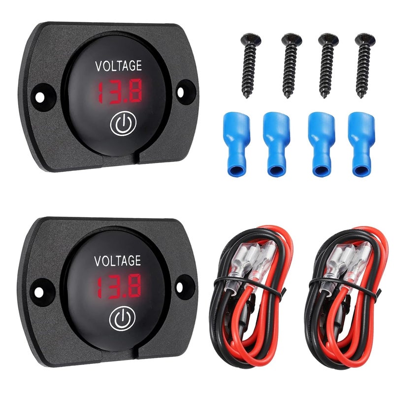Sumklin 2PCS Red Light Battery Voltage Gauge DC 12V 24V Digital Display Voltage Meter Waterproof Voltmeter with Touch Switch for Boat Marine ATV Car Motorcycle Truck Boat RV - Image 1